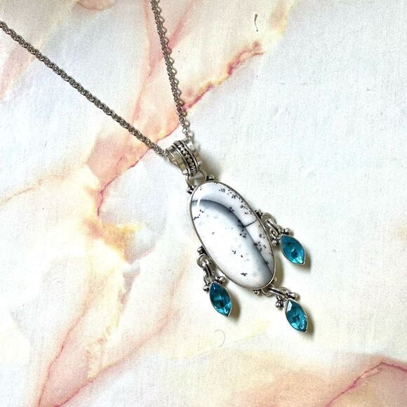 Silver Dendritic agate pendant necklace - Picture 10 of 12